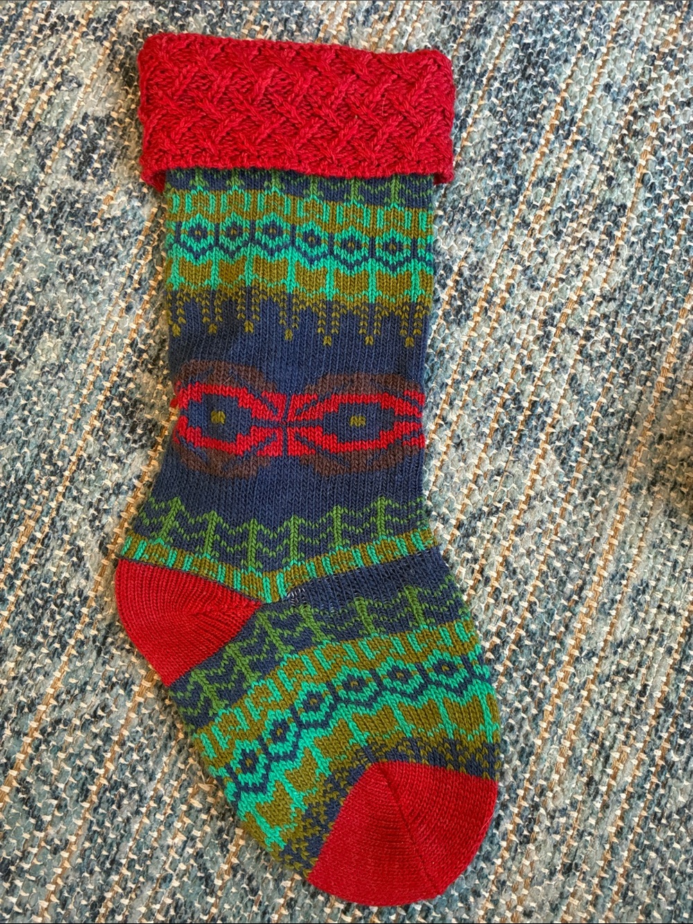 Cost Plus World Market Red, Navy & Green Knit Holiday Stocking